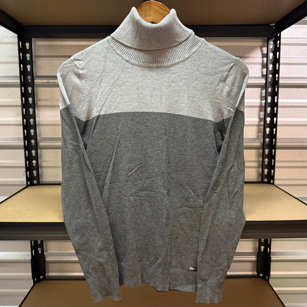 Calvin Klein Colorblock Gray Turtleneck Sweater Fine Knit Womens Size S